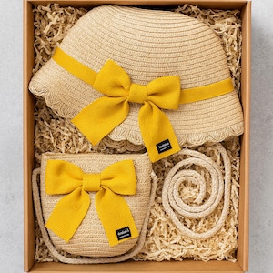 Kids Straw Sun Hat with Bow: Toddler Beach Travel Cap