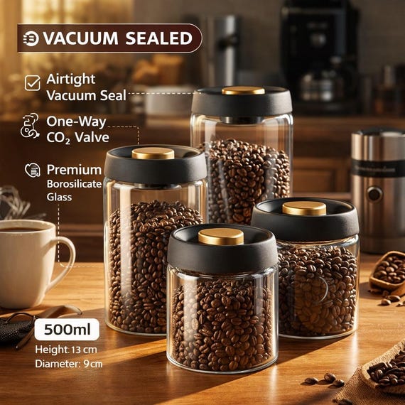Vacuum Sealed Coffee Storage Jar – Airtight Glass Bean Canister