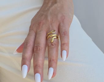 18K Gold Snake Ring: Adjustable Serpent, Boho Gothic Jewelry