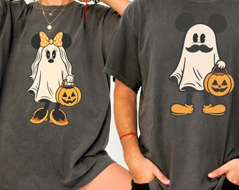 Retro Mickey Minnie Halloween Couple Shirts, Mickey Ghost Shirt, Minnie Ghost Shirt, Spooky Season Shirt, Disney Halloween Comfort Colors