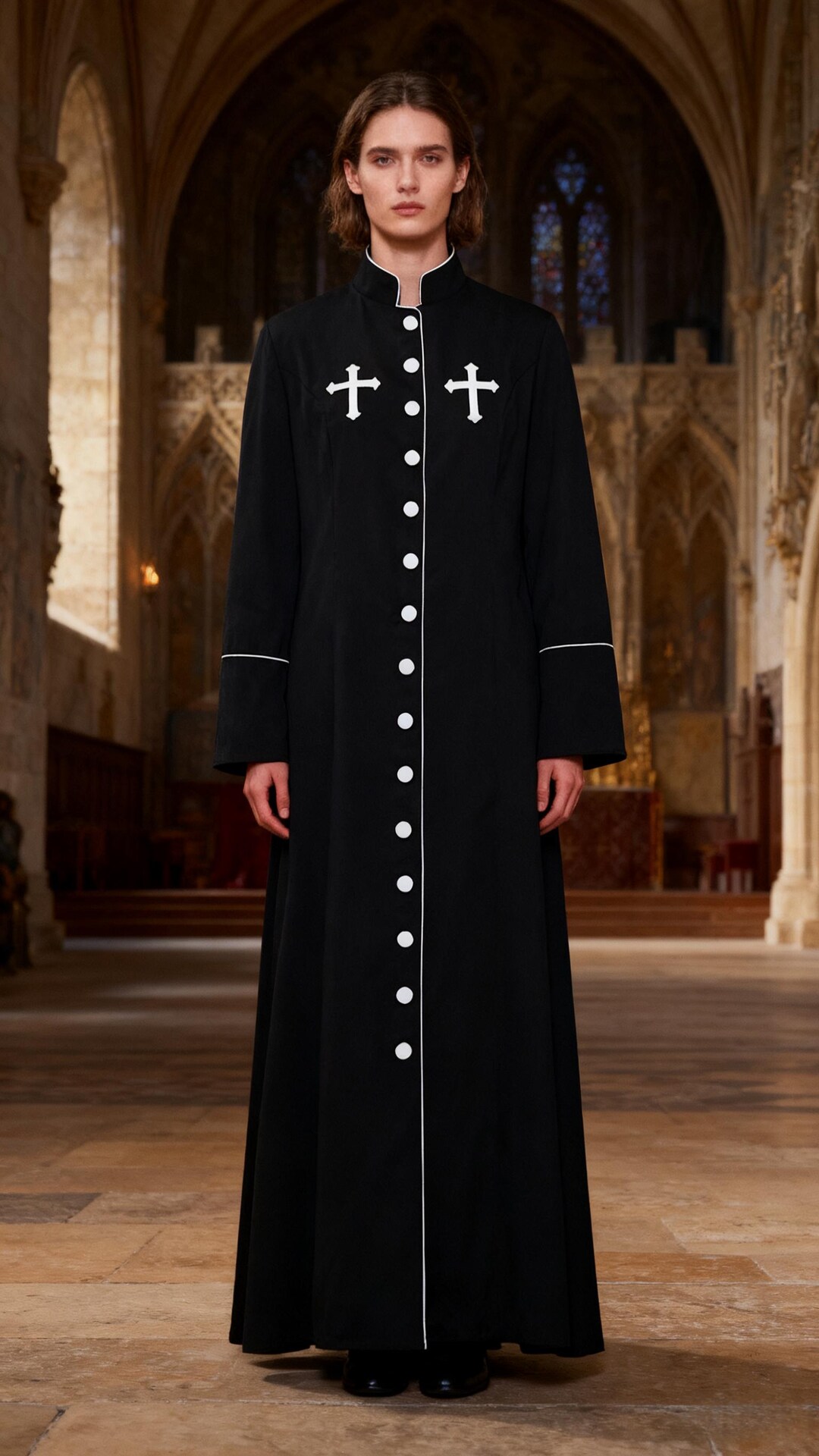 Vintage Black Clergy Robe: Gothic Priest Costume With Cross Details ...