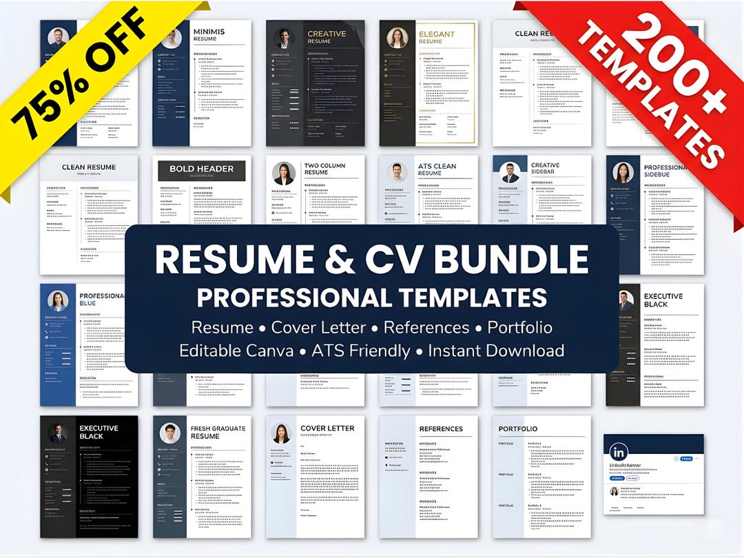Resume Template Bundle Canva | 200+ Professional CV Templates | ATS ...