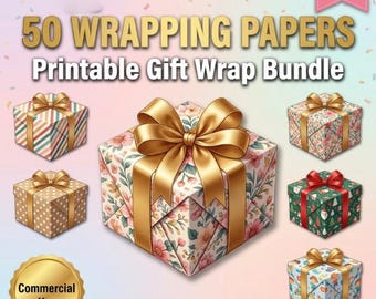 50 Classic Wrapping Paper Designs | Printable Gift Wrap Bundle (Digital Download)