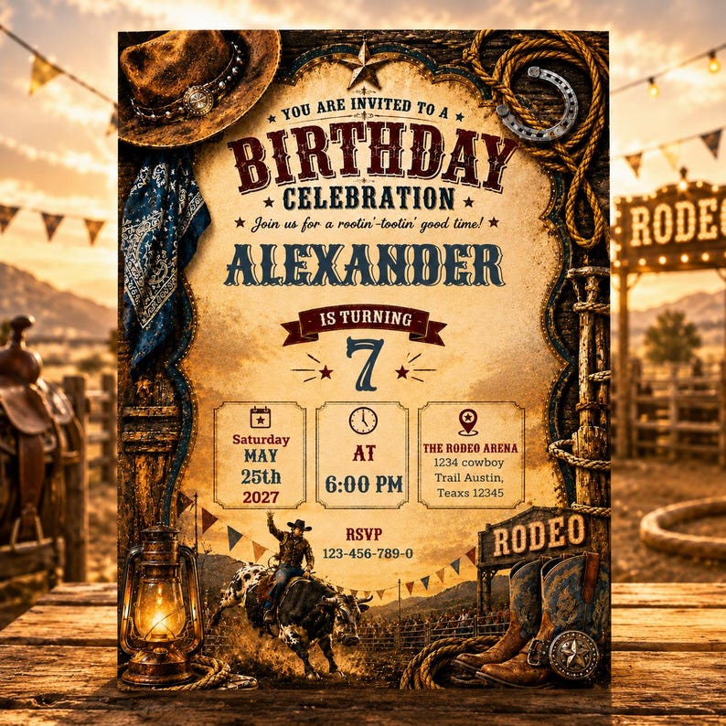 Cowboy Birthday Invitation | Western Rodeo Birthday Invitation ...