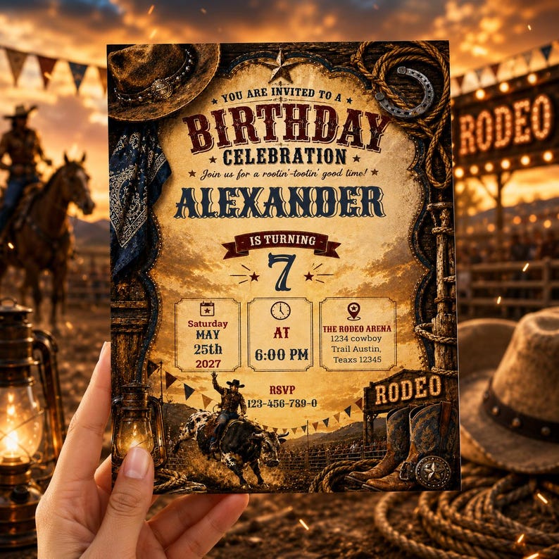 Cowboy Birthday Invitation | Western Rodeo Birthday Invitation ...