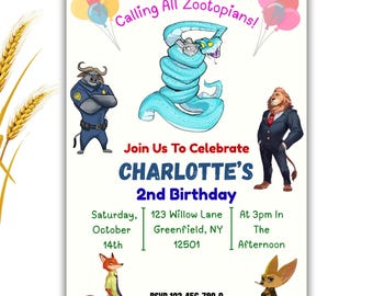 Zootopia Birthday Invitation: Editable Digital Party Invite (5x7 inches)
