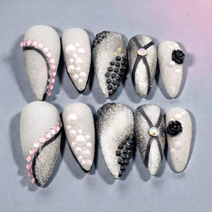 Handmade Press On Nail Set | Cat Eye Soft-Goth Punk Rock