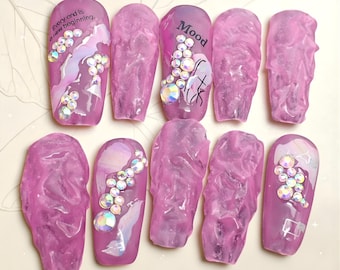 Pink Kawaii Press On Nails | Sparkly Glitter Nail Set | Girly Y2K Nails | Handmade Cute Press Ons