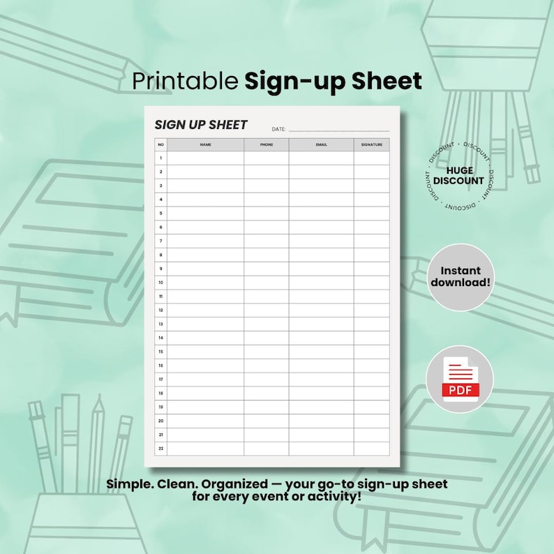 Printable Sign up Sheet Digital Sign up Sheet Attendance Sheet Event ...