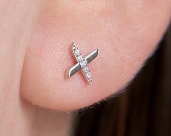 Cross Stud Silver Earrings | CZ Minimalist Jewelry
