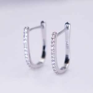 Sterling Silver Cubic Zirconia Hoop Earrings | Dainty U-Shape Huggies