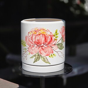 Hand Painted Ceramic Plant Pot with Botanical Floral Design, Indoor Herb Planter | 3.3 L