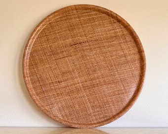 Vintage Plastic Tray, Abaca Grainware or, Raffiaware Style, Large Round Serving, Tropical Tiki Platter