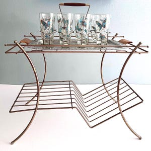 Vintage Gold Metal Mid Mod Side Table, AS IS Missing Top, Coffee End Accent, Tiered Storage Shelf