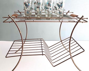Vintage Gold Metal Mid Mod Side Table, AS IS Missing Top, Coffee End Accent, Tiered Storage Shelf