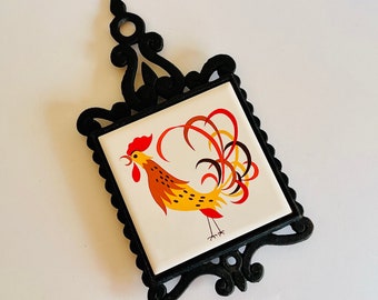 Vintage Holt Howard, 1960s Rooster Trivet, Kitschy Kitchen, French Country Decor