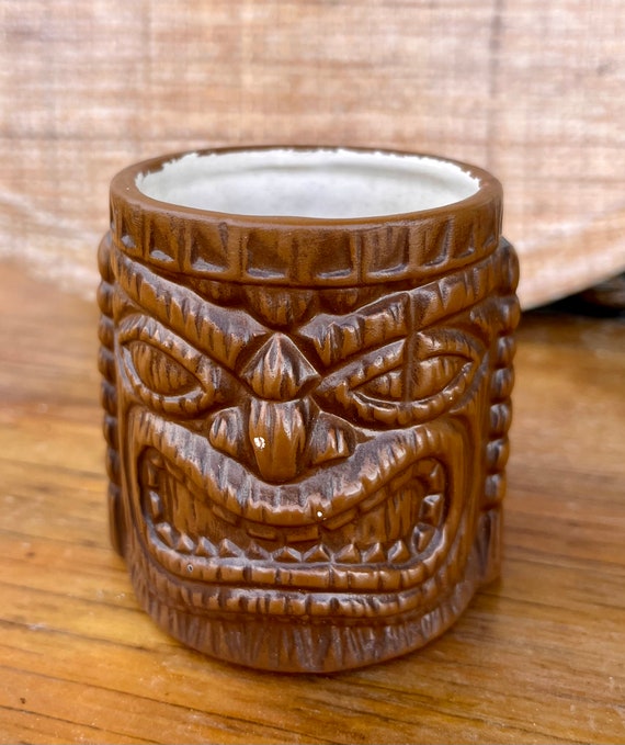 Vintage Quon Quon Tiki Mug: Short Faux Bois Ceramic Cup, Made in