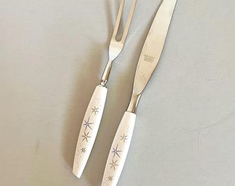 Vintage Atomic Starburst Carving Set: Mid Century Knife Fork, Mode Danish Sheffield England