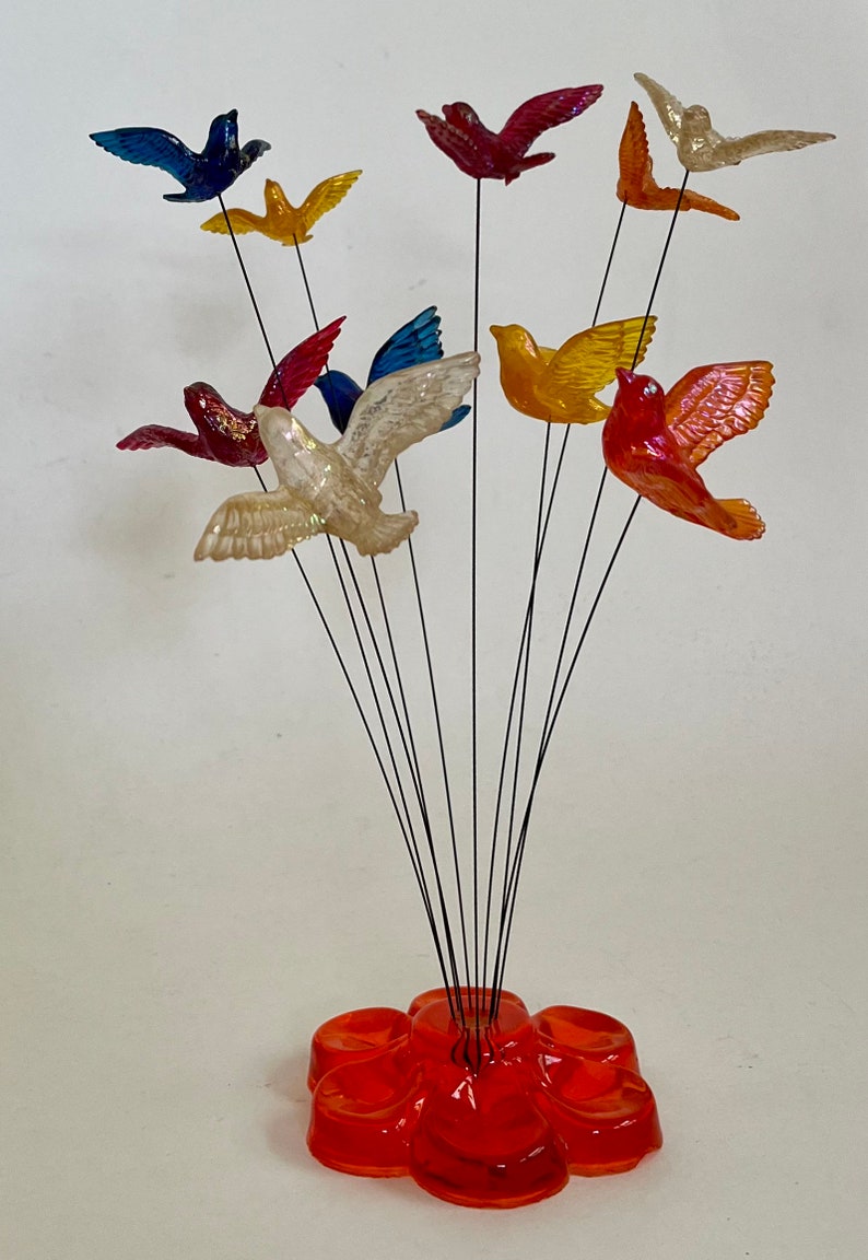 Vintage Sculpture Plastic Birds on Wire Orange Etsy