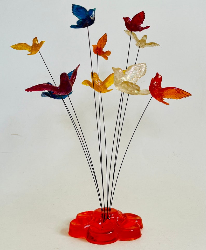 Vintage Sculpture Plastic Birds on Wire Orange Etsy