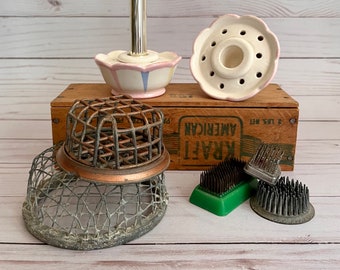 Vintage Floral Frog Choices: Kenzan Pin Set, Holt Howard Ceramic Candle / Flower Holders