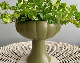 Vintage McCoy Floraline Pottery 464 Pedestal Planter: 7 inches Tall, 1960s Matte Green Glaze