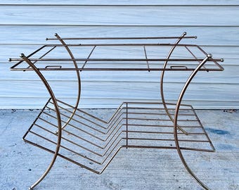Vintage Gold Metal Mid Mod Side Table, AS IS Missing Top, Coffee End Accent, Tiered Storage Shelf