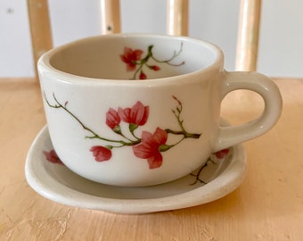 Vintage Syracuse Trend, Berkeley Restaurantware, Pink Cherry Blossoms, Demi Cup Saucer, Harvey House Stock Pattern, 1960s Restaurant Ware