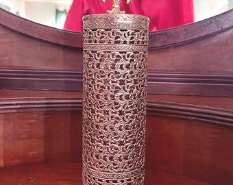 Vintage Vanity Spray Can Cover: Gold Filigree Metal, Hairspray Deodorant Air Freshener, Hollywood Regency