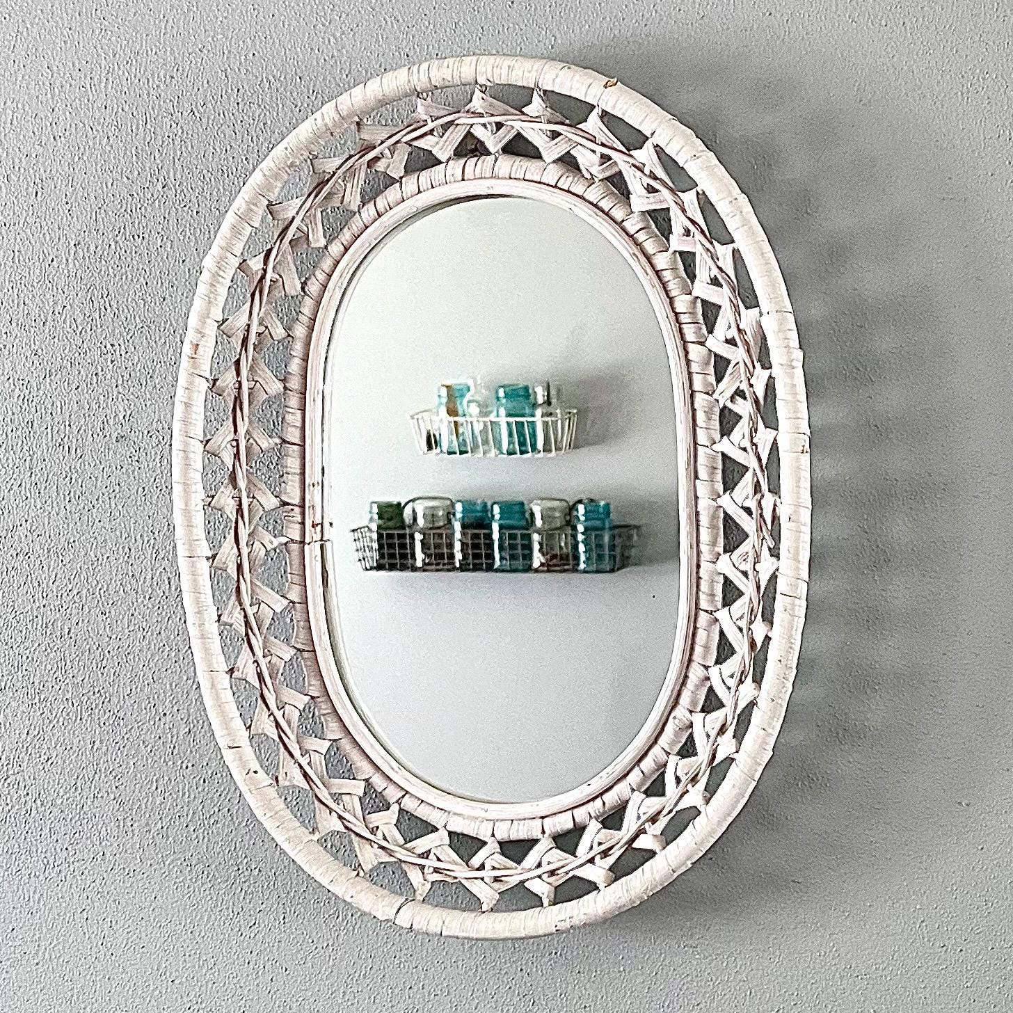 Vintage Small Rattan Mirror - Etsy