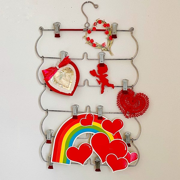 Valentine Card Holder, Photo Display Rack, Hanger Red Clips, Vintage Pants Hanger, Tiered Skirt Hanger