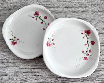Vintage Syracuse Trend Berkeley Restaurant Bread Plates: Pink Cherry Blossoms, Harvey House Stock Pattern