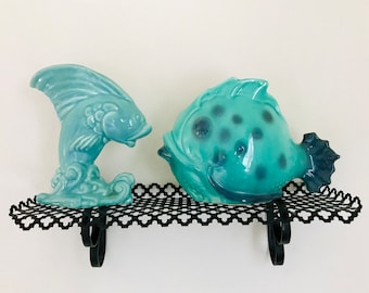 Vintage Black Pierced Metal Wall Shelf: Small Mid Century Display Shelving, 2 Available