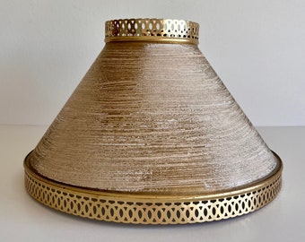 Vintage Lamp Shade, Gold Lampshade, Clip on Cone, Pierced Metal Trim, Mid Century