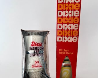 Vintage Dixie Cups in Original Packaging: NOS Dispenser Set with Starbursts, OR Partial Box Mod 1970s Swirl