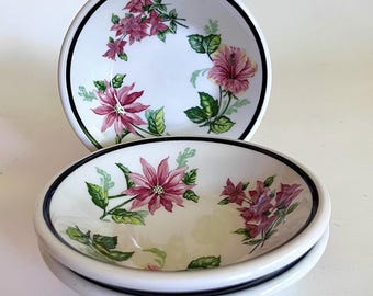 Vintage Syracuse Restaurant China Flowers of the South Bowls, 3 Sauce Dishes, Black Stripe