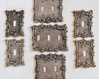 Cubiertas de interruptores de latón ornamentadas vintage: ELEGIR Simple Doble Triple, Diseño floral, American Tack / Edmar