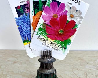 Vintage 3-Piece Pin Flower Frog Set: All Metal Kenzan, Chippy Green Paint, Garden Decor