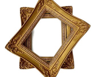 Vintage Small Gold Empty Frames Pair, Ornate Plastic Rectangles, Vertical Horizontal, Gallery Wall