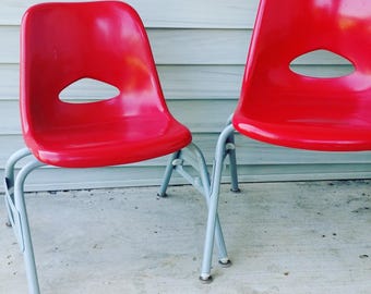 Vintage Red Toddler Shell Chair, Krueger Preschool Size, 1990s Stacking Plastic Seat