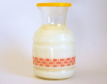 Vintage Juice Carafe, Pink White Pitcher, Federal Glass Bamboo, 1950s Tiki Jug, Handi-Serv Lid