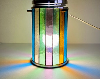 Vintage Light Fixture, Flush Ceiling Mount, Mid Century Lightolier, Rainbow Stained Glass