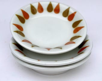 Vintage Shenango Restaurant China Teardrop Bowls: 3 1960s Sauce Dishes, Orange Green Teardrops