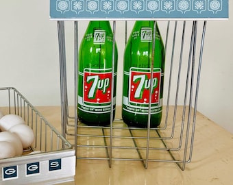 Vintage Wire Basket Refrigerator Drawer, Metal Storage Bin, Mid Century Atomic Starburst Trim