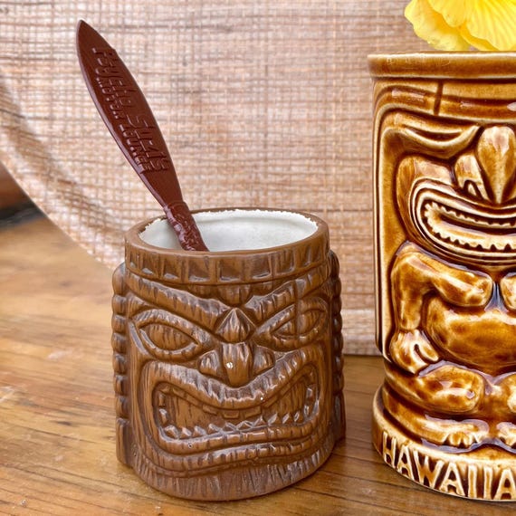 Vintage Quon Quon Tiki Mug: Short Faux Bois Ceramic Cup, Made in