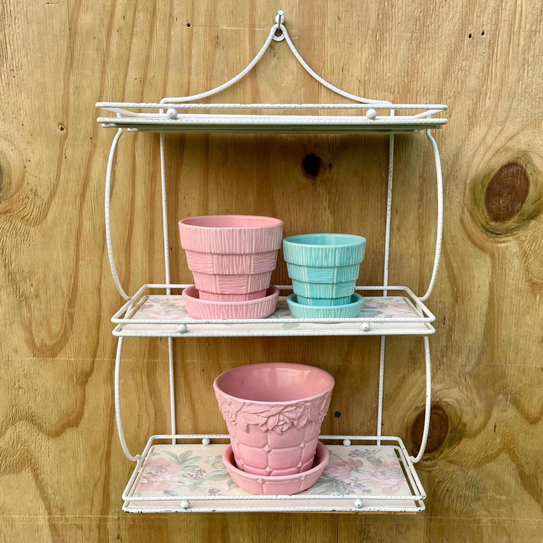 Vintage White Metal Shelf With Floral Liner: Three Tiered Cottagecore ...
