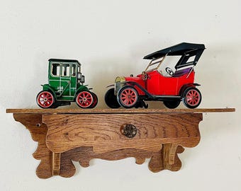 Vintage Rustic Oak Wall Shelf with Drawer: Primitive Wood Floating, Lodge Cabin Farmhouse