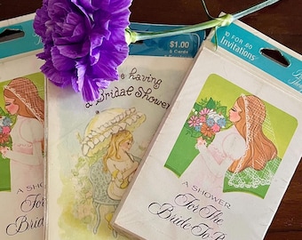 Vintage NOS Bridal Shower Invitations: Choice 1970s Package, Hippie Flower Power