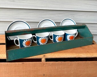 Vintage Tool Caddy, Turquoise Teal Paint, Metal Tote Tray, Rustic Planter Box, Front Porch Decor