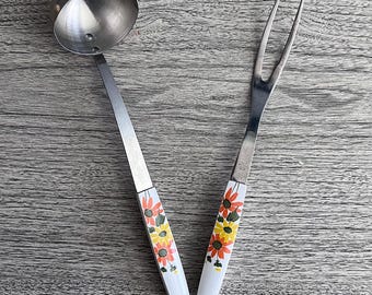 Vintage Ekco Country Garden Kitchen Utensil: Ladle OR Serving Fork, 1970s Flower Power
